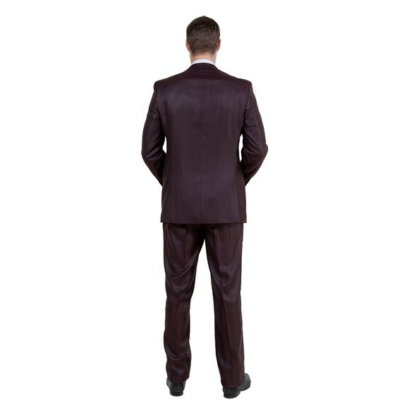 Modern Fit Sharkskin 3pc Men's Suit Set, Burgundy - Picture 5 of 6